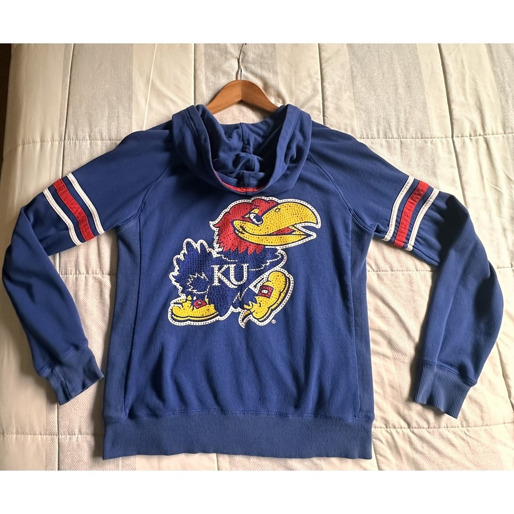 University of Kansas women's Med zip hoodie rhinestones E5 college classics blue